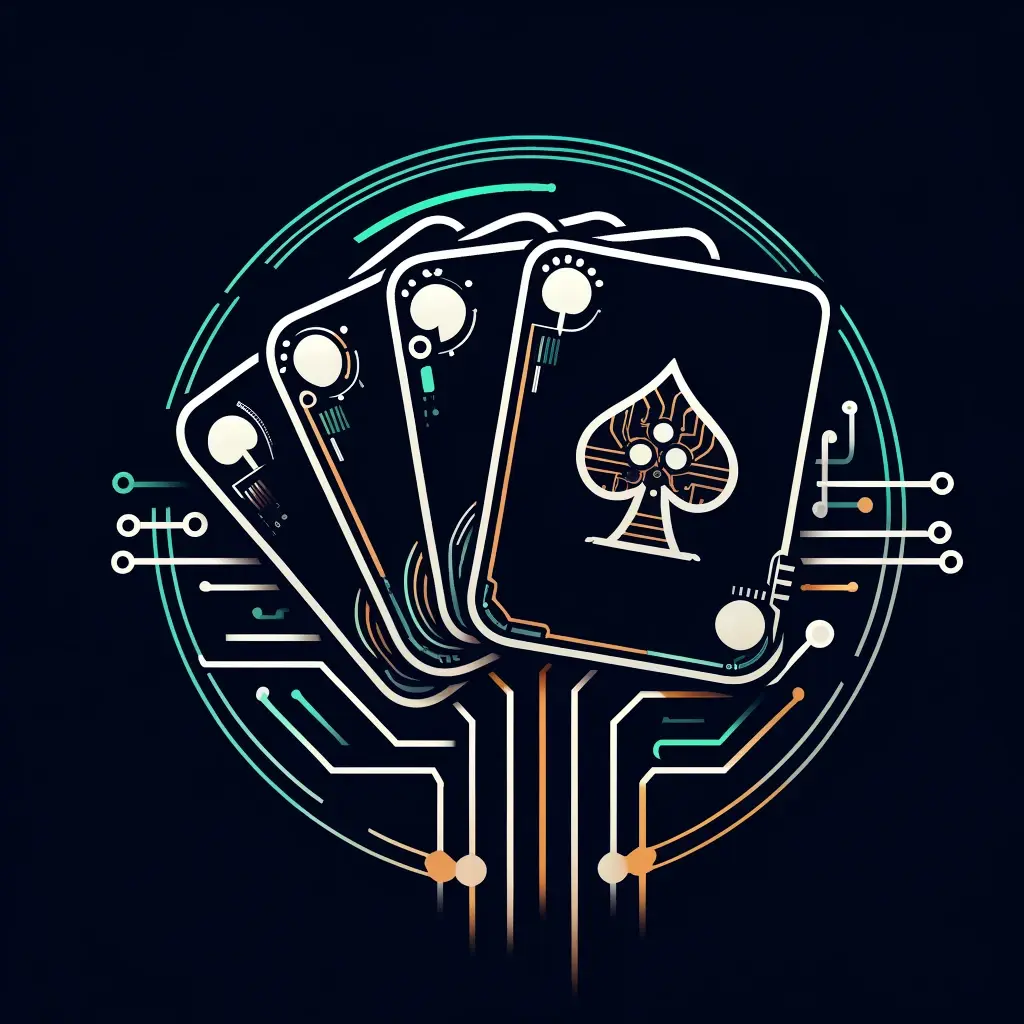DALL·E 2024-04-24 14.11.28 - Ein modernes, stilvolles Logo für ein Pokerturnier, das Spielkarten und technische Elemente kombiniert. Die Karten sollten detailliert mit Schaltkreis
